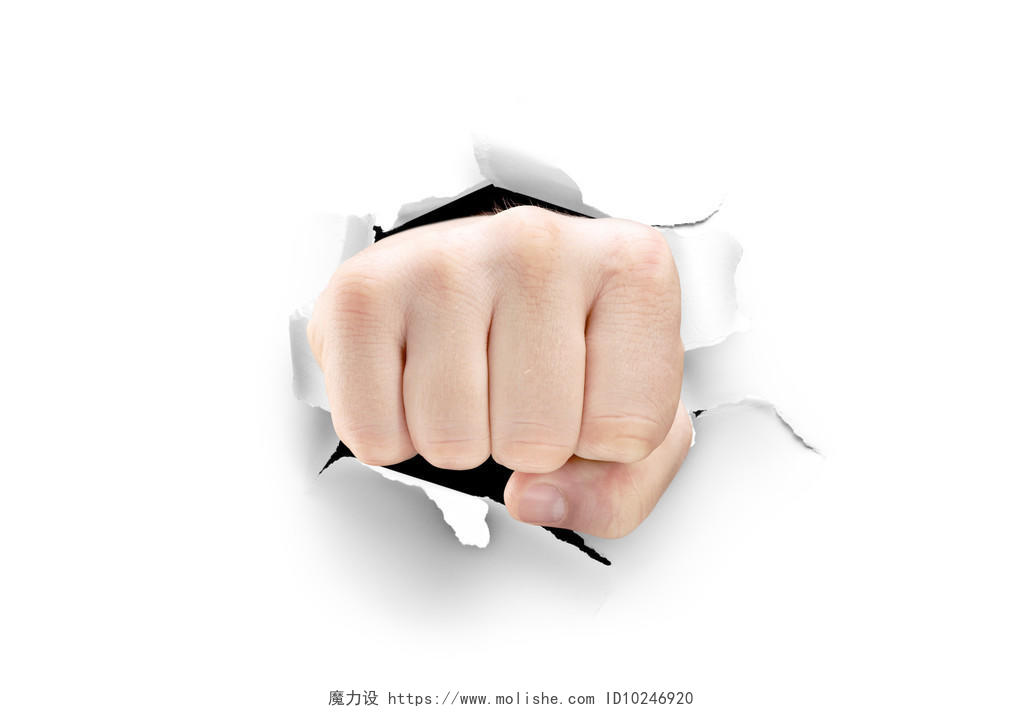 男性的拳头打破孤立的白色背景上的白皮书315消费者权益日